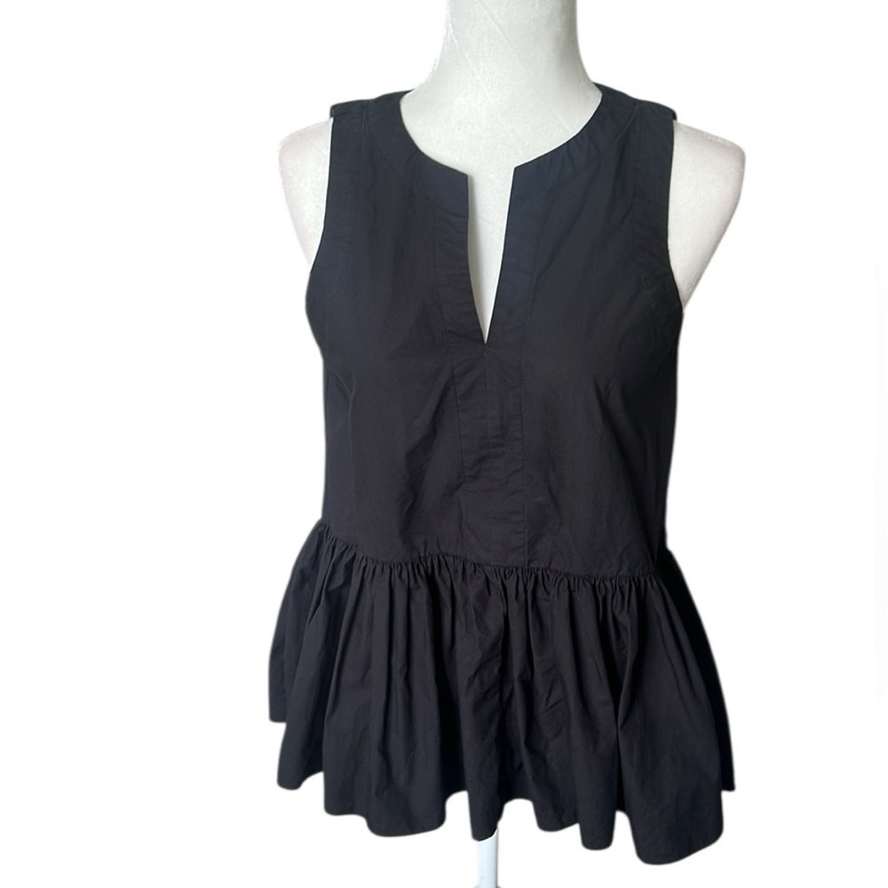Tibi Black Cotton Poplin Sleeveless Peplum Blouse Size 0